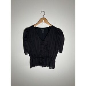 Witchy Fairy Fairy Grunge Silk Striped Peplum Womens Top Black M